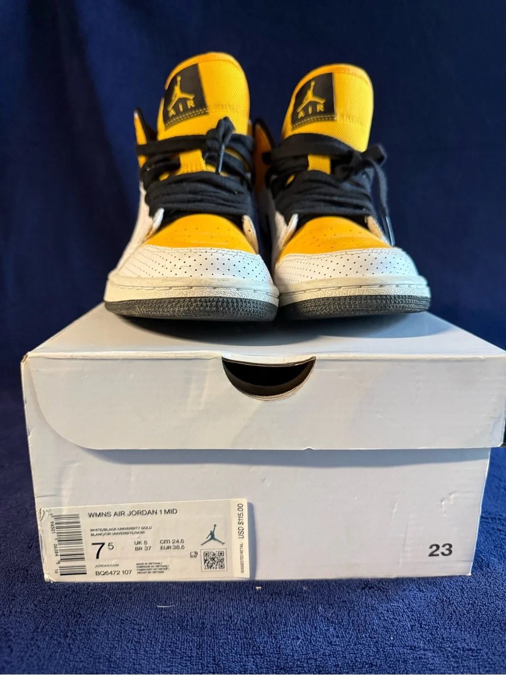 Nike Air Jordan 1 Mid White, Yellow & Black Sneakers